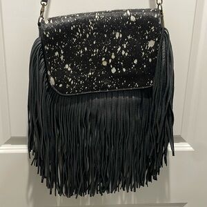 Chic Black and White Fringe Crossbody Bag